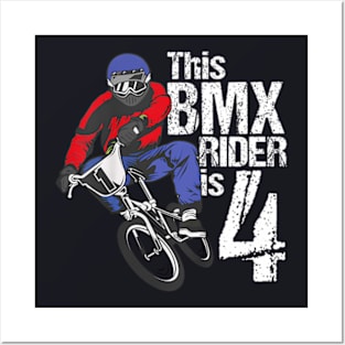 Kids 4 Year Old Bmx Birthday Party Boys Dirt Bike Biking 4Th Posters and Art